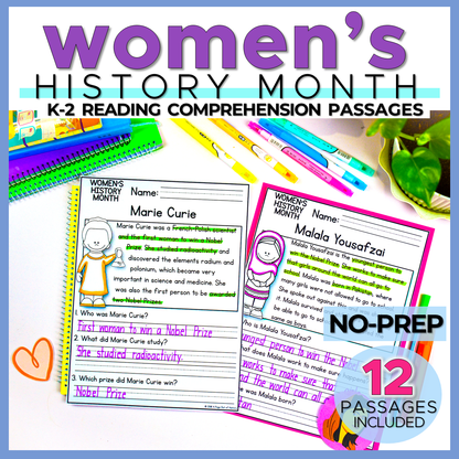 Womens History Month Reading Comprehension Passages + Questions