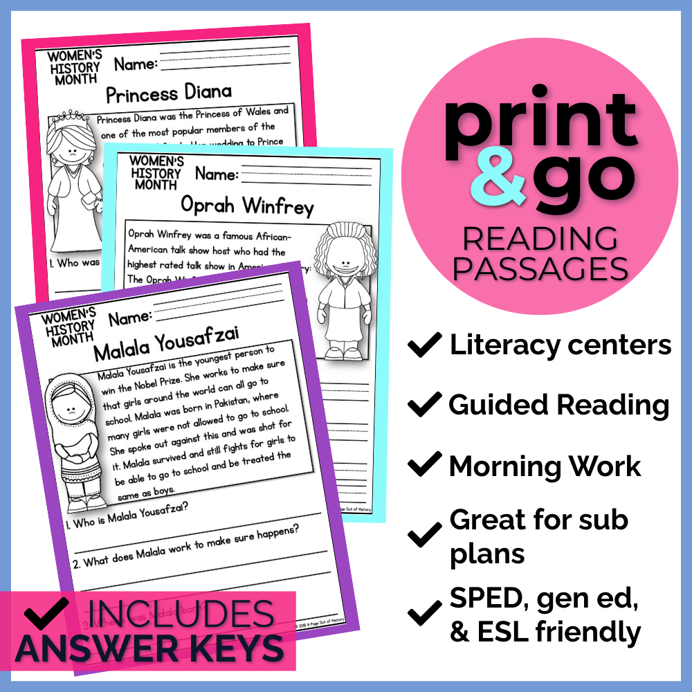 Womens History Month Reading Comprehension Passages + Questions