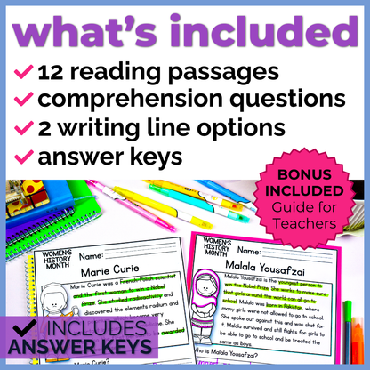 Womens History Month Reading Comprehension Passages + Questions