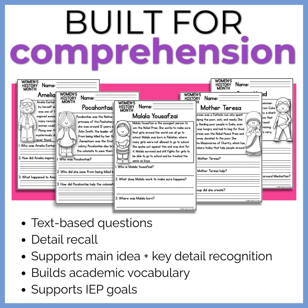 Womens History Month Reading Comprehension Passages + Questions