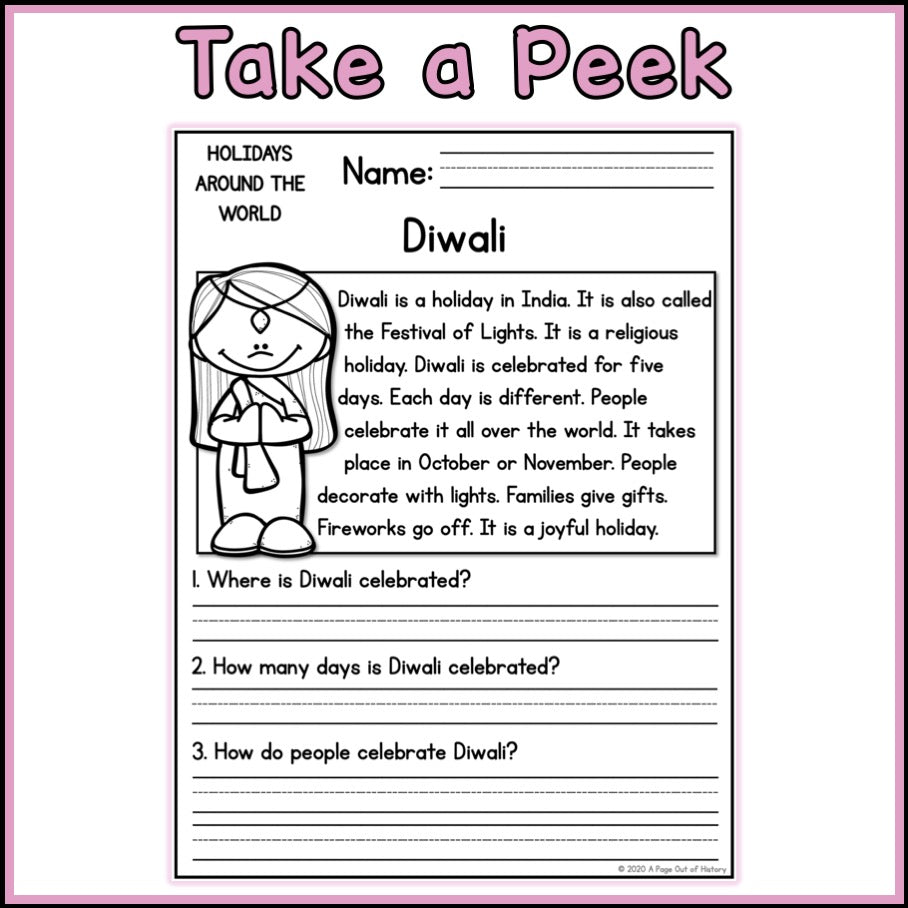 World Holidays Reading Comprehension Passages + Questions