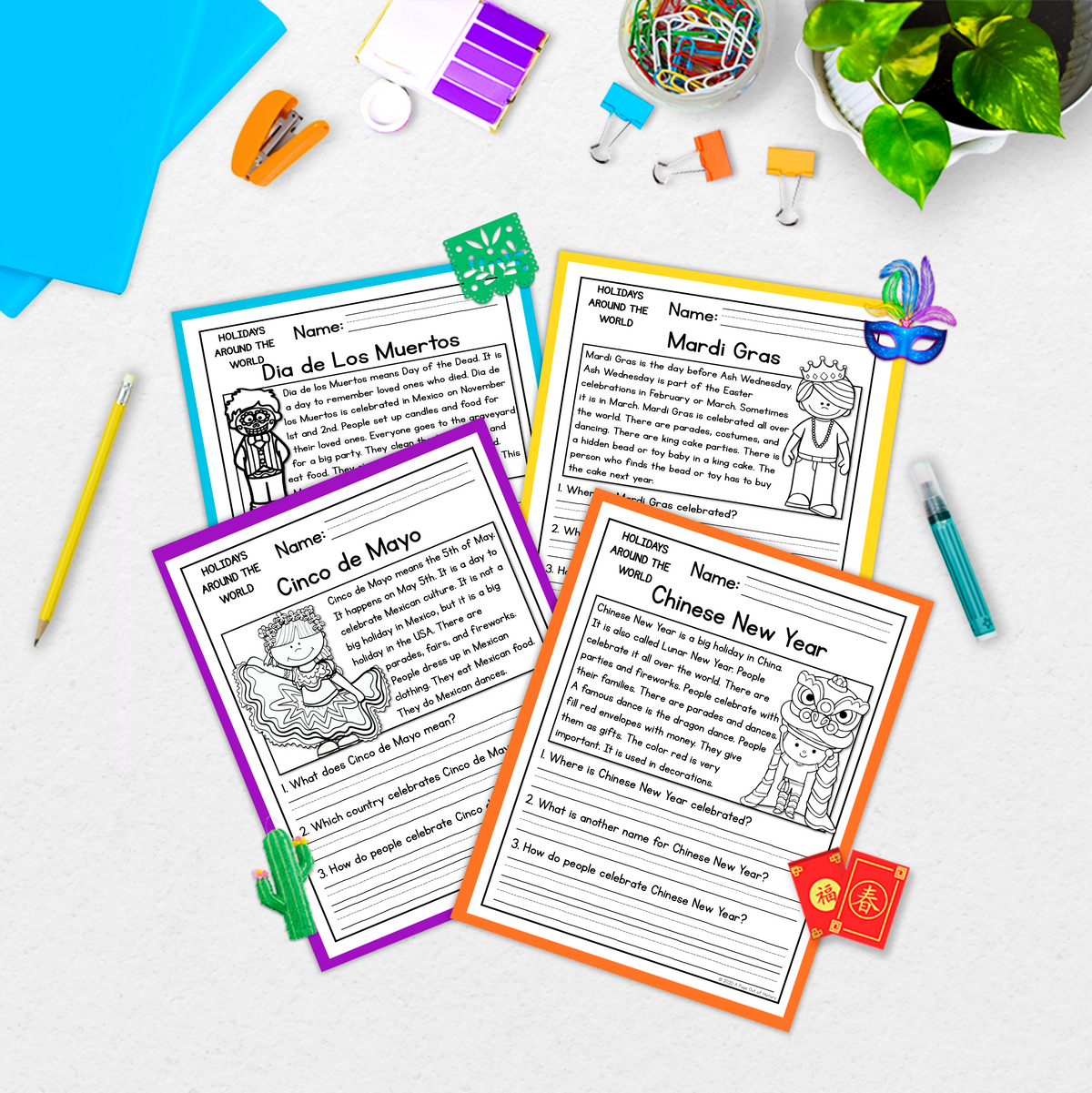 World Holidays Reading Comprehension Passages + Questions