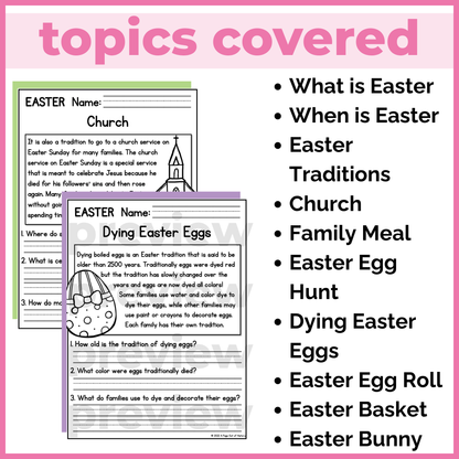 Easter Reading Comprehension Passages + Questions